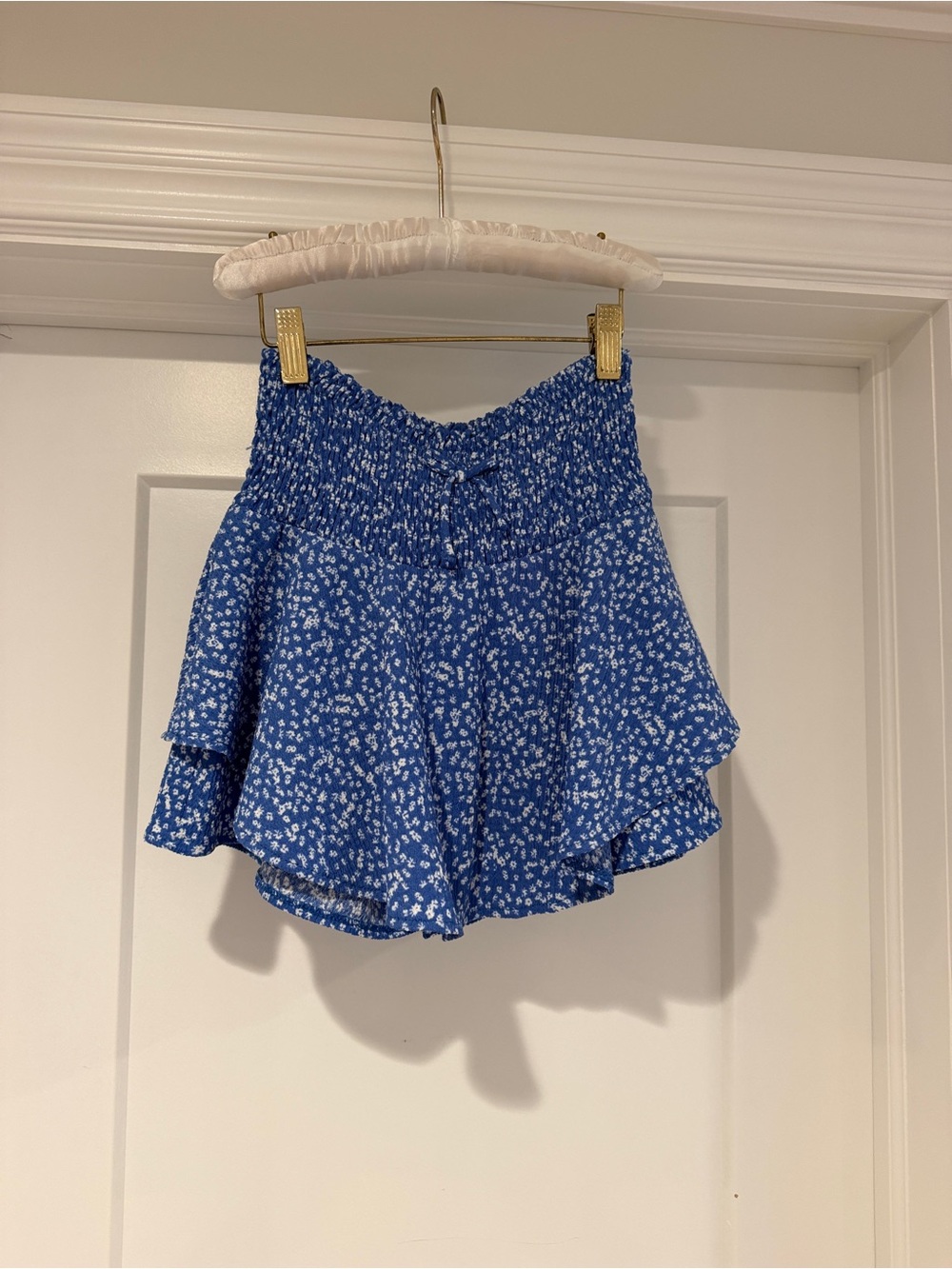 Zara Blue Daisy Tiered Smocked Skirt